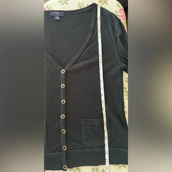 Chaps Size Medium 100% Cotton Button Up Black V Neck Long Sleeve Preppy Cardigan - Picture 9 of 10